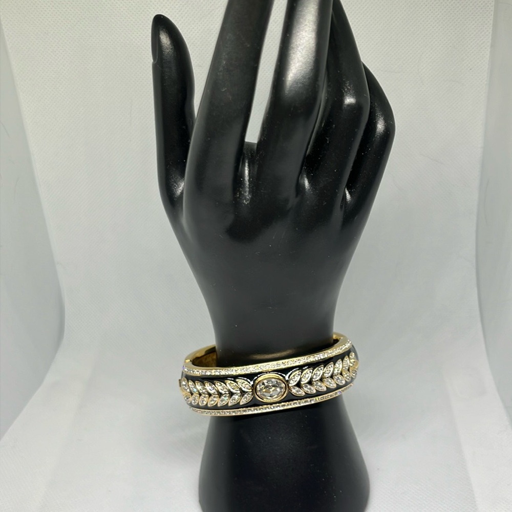 Vintage 60’s Genuine Swarovski Crystal & Black Enamel Bangle 7” Signature
